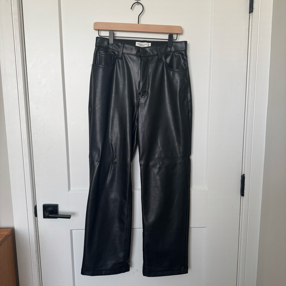 Abercrombie & Fitch Black Faux Leather Straight Leg Pants